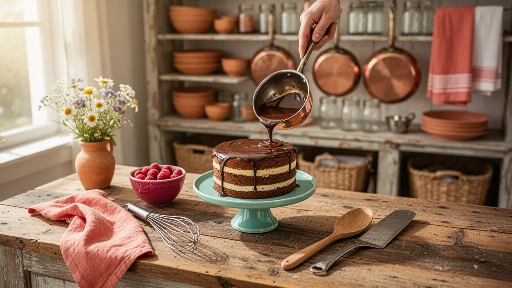 Plan serré d'une cuisine bohème chic : étagères ouvertes, vaisselle dépareillée, plantes et bois patiné.